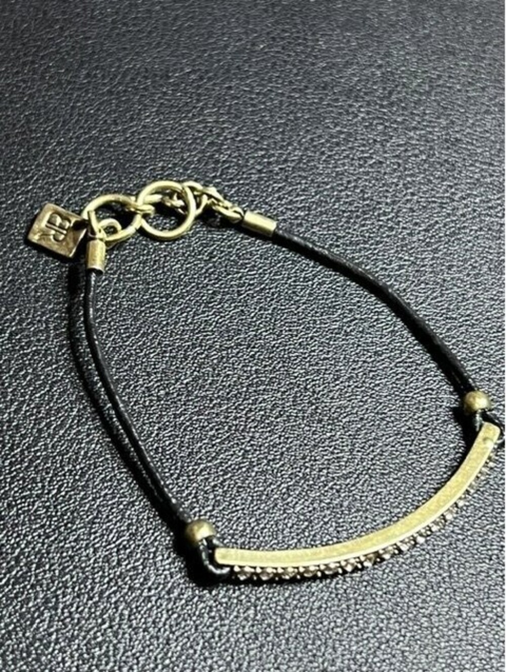 B7320 Banana Republic Cord Pave Bar Bracelet 6.5-7" Rhinestone Antique Goldtone